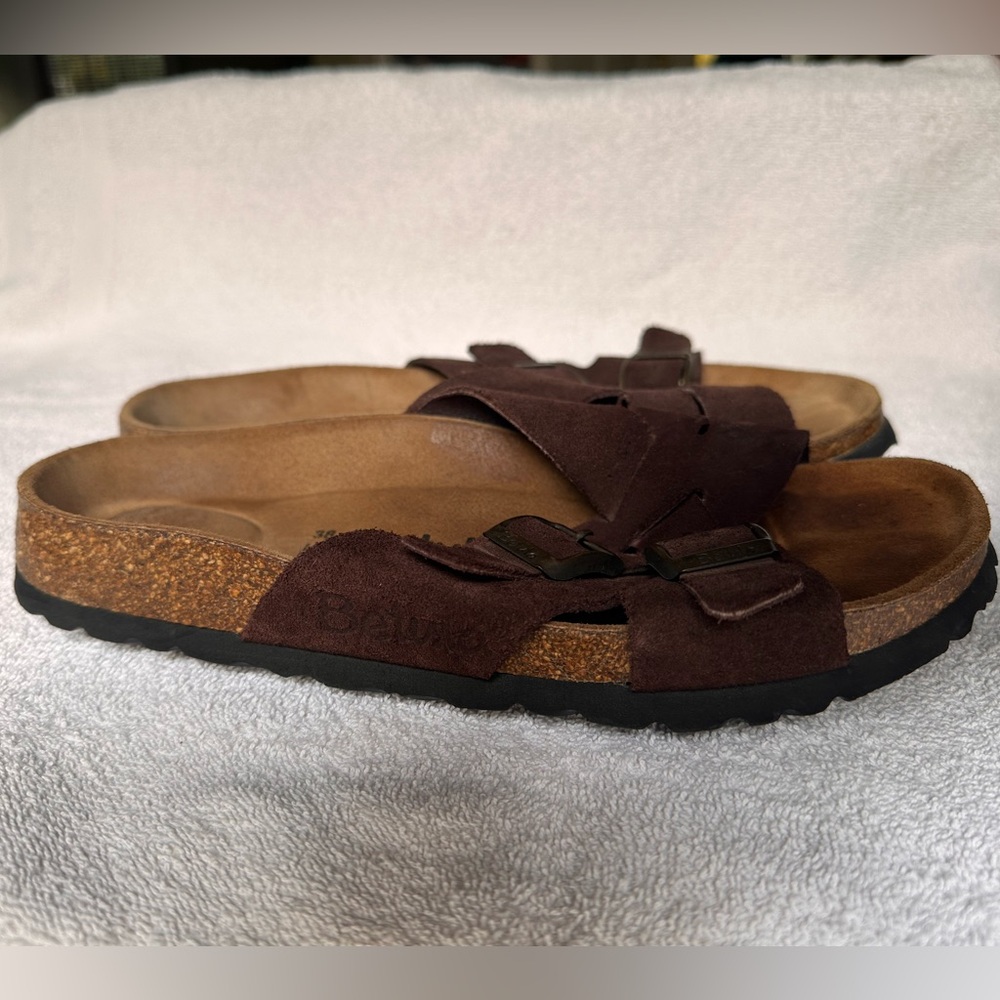 Betula Birkenstock Dark Brown Suede Criss Cross Sandals EU 38 US 7.5 - Picture 5 of 9